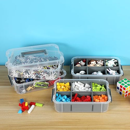 JUXYES 4-Tiers Plastic Stack Carry Storage Containers Box wih Handle Lids - color: Dark Gray