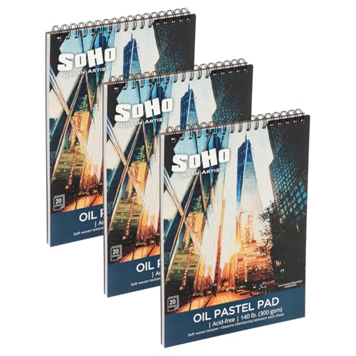 SoHo Urban Artist Fine Textured Professional Pastel Paper Pad - 140 lb - 3 Pk 14x18 -Acid-Free Fine Textured Canvas w/Glassine Sheets, 60 Total Perforated Sheets, Durable Oil Pastel Pad for Artists - size: 14x18" - Set of 3