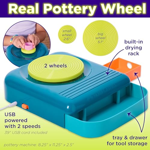 Faber-Castell Neon Glow Pottery Studio: Create Your Own Pottery Designs with USB-Powered Pottery Wheel, Air Dry Clay, Neon & Glow in The Dark Paints, Tools & 50+ Craft Supplies for Kids (Ages 8+) - size: Deluxe Starter Bundle