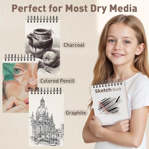 Umriox Sketch Pads for Drawing, 5.5" x 8.5" Small Sketchbook, 3-Pack | Acid-Free Drawing Paper, 100 Sheets Each Pad, Spiral Bound, Portable Art Supplies for Kids, Beginners, Travel & Projects - size: 5.5" x 8.5"