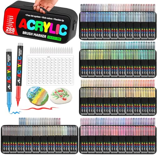 288 Colors Acrylic Paint Markers, Brush Tip Paint Pens for Rock Wood Glass - color: 288 colors BAG