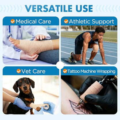 LotFancy Self Adhesive Bandage Wrap, 12 Pack, 2" x 5 Yards Non Woven Medical Tape, Latex Free, First Aid Tape for Athletic Wrist Ankle Sprains Swelling, Tan Color - size: 2x180 Inch (Pack of 12)