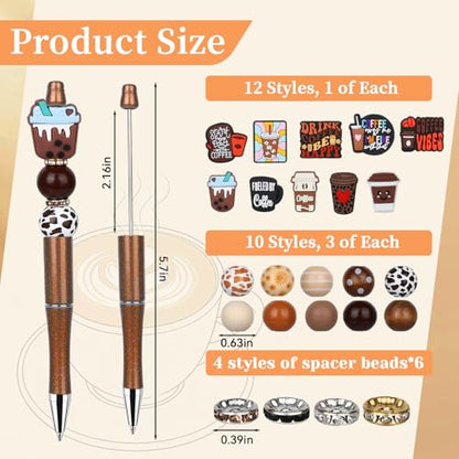 12 Pieces Beadable Pens Bulk Kit,Ballpoint Pens with Crystal Wood Round Spacer Set,Office Supplies, Office Accessories & Craft Gifts for DIY Pen Making Kit Smooth Writing(Coffee) - color: Coffee Brown
