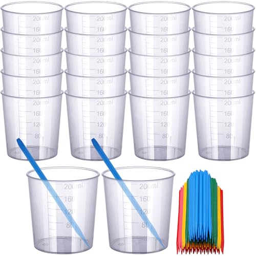 Resin Mixing Cups and Sticks, 70 Packs Epoxy Measuring Cups Kit - 20PCS 200ml Disposable Graduated Cups, 50PCS Pointed Stir Sticks for Mixing Paint, Stain, Epoxy, Resin - color: Clear cups+point stick, size: 200ml