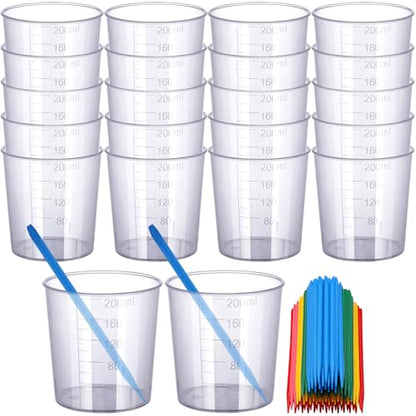 Resin Mixing Cups and Sticks, 70 Packs Epoxy Measuring Cups Kit - 20PCS 200ml Disposable Graduated Cups, 50PCS Pointed Stir Sticks for Mixing Paint, Stain, Epoxy, Resin - color: Clear cups+point stick, size: 200ml