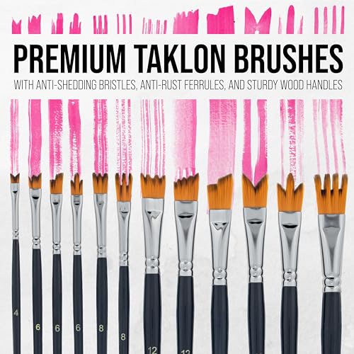 U.S. Art Supply 12 Piece Special Effects Artist Paint Brush Set - Professional Taklon Synthetic FX Brushes, Ribbon, Muti-Liner, Angular - Create Grass, Hair, Fur - Watercolor, Acrylic, Gouache, Oil
