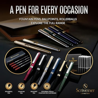 Scriveiner Midnight Blue Ballpoint Pen - Stunning Blue Lacquer Luxury Pen, Chrome Finish, Schmidt Black Refill, Best Ball Pen Gift Set for Men & Women, Professional Executive Office, Nice Designer Pen - color: 6. Midnight Blue with Chrome