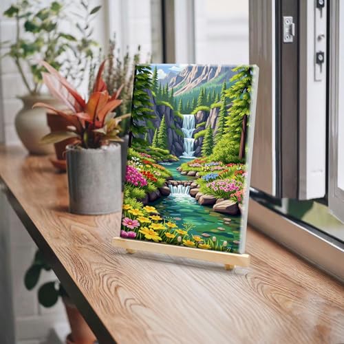JOOZ Landscape Paint by Numbers Kit for Adults with Frame, 8x12 Inch - color: Mountain Waterfall 081