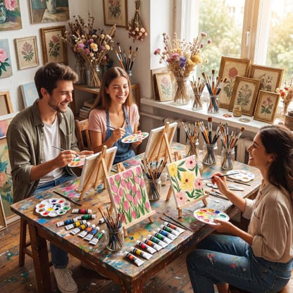 Cholemy 36 Pcs Paint and Sip Kit Gift for Adults 8''x10'',Fresh Flowers | Pre Drawn Canvas, Painting DIY Afro Acrylic Painting Kit, Wood Easel Brushes, Date Night Bulk, Summer Halloween Party - style: Fresh Flowers