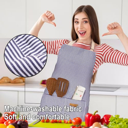 BeLuyi Adjustable Bib Apron with 2 Pockets Chef Cooking Kitchen Restaurant Aprons for Women Men - color: Blue Pinstripes