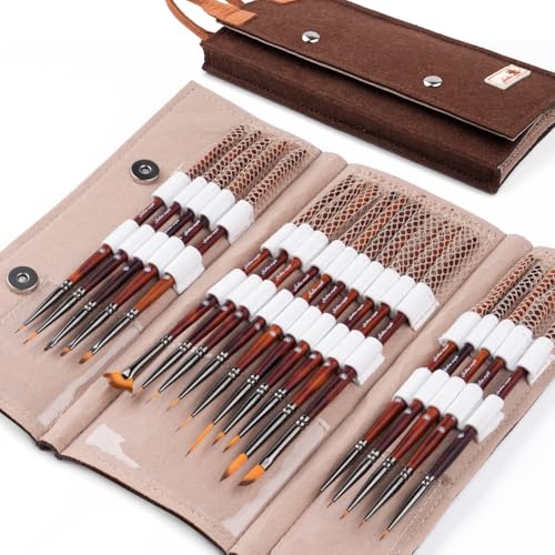 Golden Maple Fine Miniature Paint Brushes – Professional Micro Detail Brush Set for Models, Tabletop Gaming & Fine Art – Portable Travel Case, Acrylic/Watercolor/Oil - color: Brown