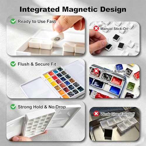 SEAMIART Travel Watercolor Palette Box with 24 Magnetic Half Pans & Lid - color: White, size: 4.9" x 2.9" x 1"