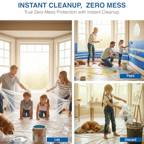 3 Pack 9x12 FT Plastic Drop Cloths for Painting, Disposable Sheeting & Tarp | Lightweight Cover for Furniture & Floor. Waterproof & Dustproof Painters Plastic for DIY, Renovation & Room Protection - color: 3-Pack