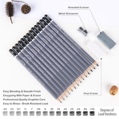 Brusarth Professional Sketch Graphite Pencils for Drawing Set,17 Pcs