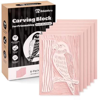 Bobblebro 6 PCS 4"x6" Soft Linoleum Blocks for Printmaking & Stamp Making | Rubber Linocut Block for Stamp Carving, Relief Printing, Handcraft DIY, Journal Decoration and Daily Artistic Practice - style: 4X6-6PCS