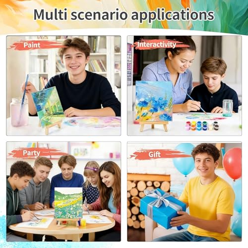 8 Pack 8 * 10In Canvas Boards for Painting, Art Canvas for Drawing with 16 Brushes & 8 Paint Trays & 16 Acrylic Paint, Mini Painting Canvas with Easel Set, Painting Kits for Adults Party - style: Pack of 8