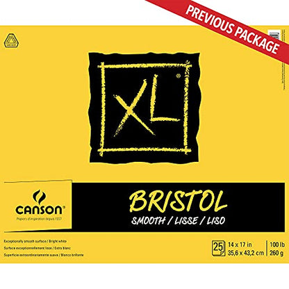 Canson XL Series Bristol Paper, Smooth, Foldover Pad, 14x17 inches, 25 Sheets (100lb/260g) - Artist Paper for Adults and Students - Markers, Pen and Ink - size: 14x17, style: Bristol, Smooth