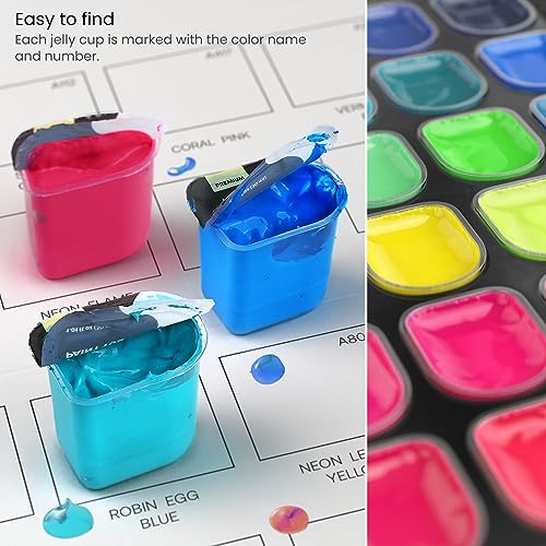 ARTEZA Gouache Paint Set, 24 Jelly Paint Tubs, 30 ml/1 fl oz, Opaque Colors
