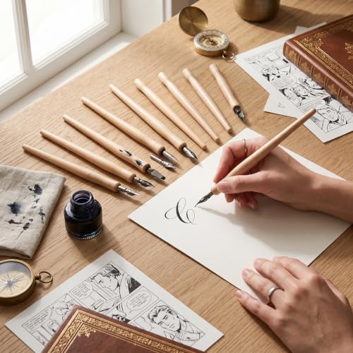 OEBUAFI 10 Pack Dip Pen Nib Holder, Smoother Wooden Comic Pen Nib Holder Calligraphy Dip Pen Holder, Wooden Drawing Pen Holder for Writing Painting Signing (Wood Color) - color: Wood Color