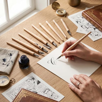 OEBUAFI 10 Pack Dip Pen Nib Holder, Smoother Wooden Comic Pen Nib Holder Calligraphy Dip Pen Holder, Wooden Drawing Pen Holder for Writing Painting Signing (Wood Color) - color: Wood Color