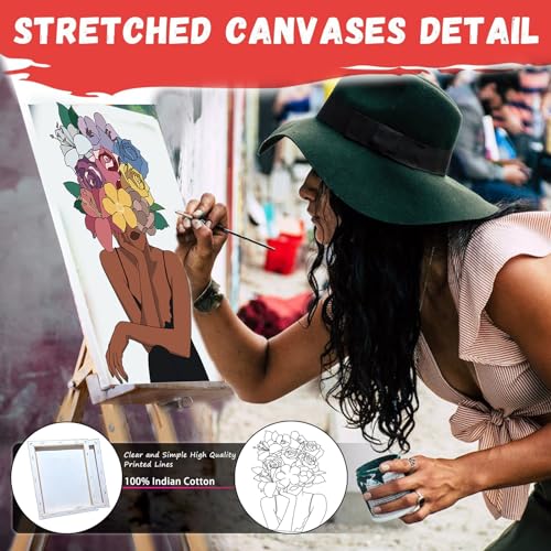 HAGUDAMU 3 Pack Flower Girl|Pre Drawn Canvas for Painting for Adults Paint and Sip Party Supplies Canvas Painting Kits Stretched Canvas to Paint Games Ladies Night Flowers Girl Art Set(8x10) - color: Flower Girl