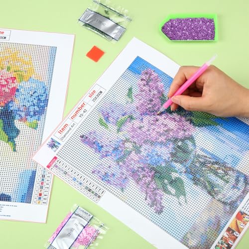 Yeaqee 4 Pcs Hydrangea Diamond Art Kits for Adults Flowers Gem Painting Kit DIY Jewel Diamond Art for Beginners Aesthetic Room Crafts Cute Painting Pictures 5d Craft Wall Decor for Home 10 x 11.8'' - style: Flower Vase
