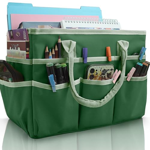 Cupohus Craft Organizer Bag, Green Art Supply Tote with Multiple Pockets - color: Green