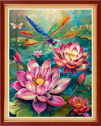 Funchey Stamped Cross Stitch Kits, DIY Cross Stitch Pattern for Adults Beginners Needlepoint Kits Embroidery Kit Arts and Crafts 11CT-Colorful Lotus Dragonfly 16x20 inch - color: Handicraft patterns07