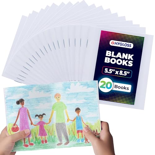 Hygloss Blank Books - Bulk 20 Pack – 5.5" x 8.5" A5 White Paperback Blank Books for Kids to Write Stories, Doodle, Arts & Crafts – Plain Drawing Sketchbook, Unlined Journal, Notebook Without Lines - color: White, style: 20 Books