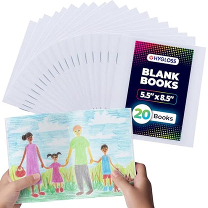 Hygloss Blank Books - Bulk 20 Pack – 5.5" x 8.5" A5 White Paperback Blank Books for Kids to Write Stories, Doodle, Arts & Crafts – Plain Drawing Sketchbook, Unlined Journal, Notebook Without Lines - color: White, style: 20 Books