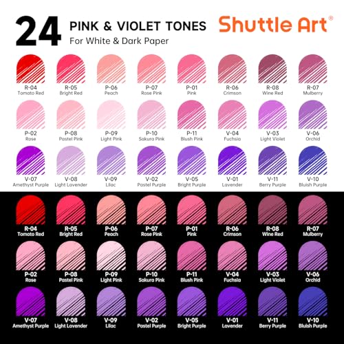Shuttle Art Colored Pens, 24 Pink & Purple Tone Colors Cute Journal Pens 0.6mm Fine Point Colored Gel Pens for Black Paper Adult Coloring Writing Drawing Journaling Note Taking School Office Home - color: 24 Pink & Purple Tone