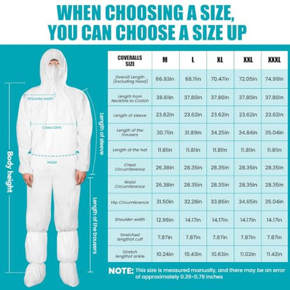 FURWEY Hazmat Suits 10 Pack Disposable Coveralls,with Shoe Covers,Elastic Wrists,Ankles and Hood,Available in 4 sizes(L-3XL) - size: X-Large