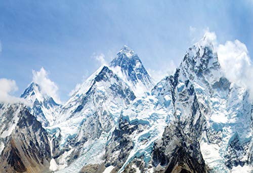 5x4ft Snow Mountain Scenery Backdrop - Cold Winter Snowy Mountain & Alpine Snow High Hill Peak Ski Nature Landscape - Blue Sky - size: 5x4ft