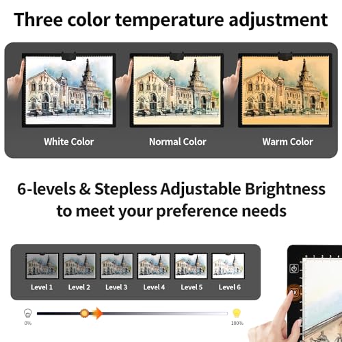 Rechargeable A3 Light Pad for Diamond Painting with Padded Case,Light Board with Stand,3 Colors Stepless Dimmable and 6 Levels of Brightness Light Box for tracing,Drawing,Sketching,Animation