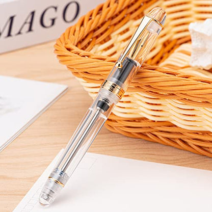 Asvine V126 Vacuum Filling Fountain Pen Extra Fine Nib, Transparent Clear Acrylic, Large-Capacity with Gift Case - color: Transparent clear, style: Extra Fine Point