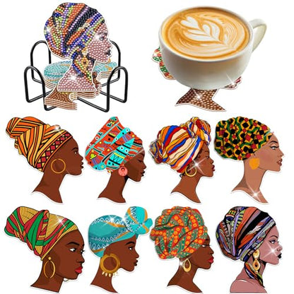 African American Diamond Painting Coasters - 8 PCS Diamond Art Coasters Kits for Drinks Coffee DIY Art Craft Supplies Birthday Holiday for Adult Beginners Black Women Lady - color: African American