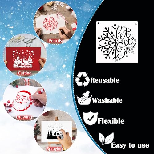 16 Pcs Christmas Stencils Reusable Winter Holiday Template Christmas Stencil for Painting on Wood DIY Crafts Canvas Window Fabric Doormat (16 Christmas 6in) - style: 16 Christmas