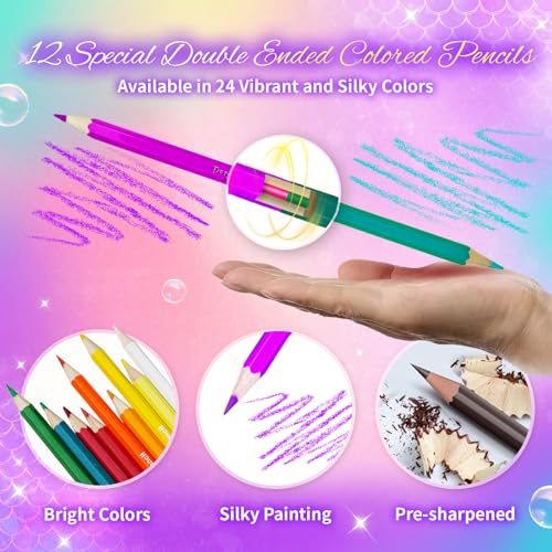 Cokiki Mermaid Art Set for Kids, 184 Piece Drawing Art Kit - color: Violet Princess