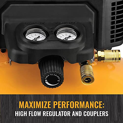 BOSTITCH Air Compressor Kit, Oil-Free, 6 Gallon, 150 PSI, Quiet Lightweight Pancake Air Compressor (BTFP02012-WPK)