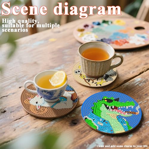DOTSOPS 8 Pcs Animal Diamond Painting Coasters for Beginners with Holder - color: Eanimal