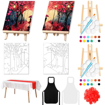Zhanmai 2 Pack Sip and Paint Kit for Couples Date Night | 8 x 10 Inch, Pre Drawn Canvas Heart Road, Paint Party Supplies, Romantic Adult Activity, Includes Easels Aprons Brushes Set - size: 8 x 10 Inch, style: Romantic Road