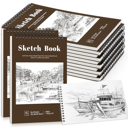 12 Pack Sketch Book 9 × 12 in, Top Spiral, 30 Sheets Each, Tan - color: Tan, size: 9 × 12Inch（12 Pack）
