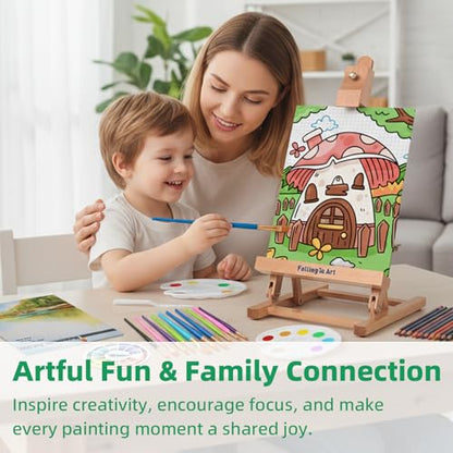 52 Pcs Kids Acrylic Paint Set with Table Easel, Green | Art Painting Kit with Paints, Canvas Panels, Paintbrushes, Canvas Supplies Kit for Kids, Adults, Beginners, and Artists - color: Green