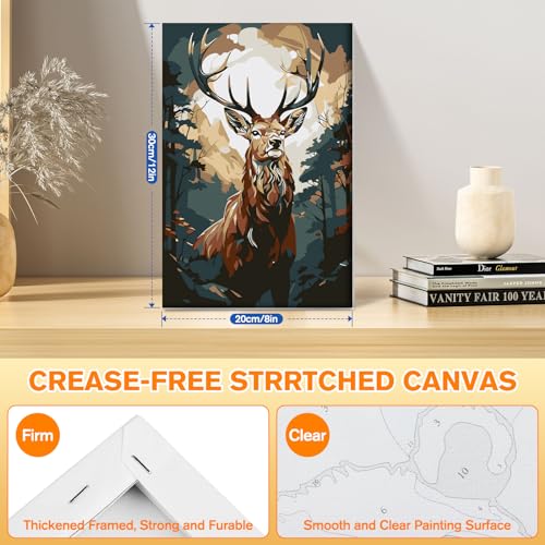 Bowetile Deer Paint by Numbers for Adults Framed, Adults' Paint-by-Number Kits, DIY Adult Paint by Number Kits on Canvas, Animals Acrylic Number Painting for Home Decor, 8x12in - color: Deer