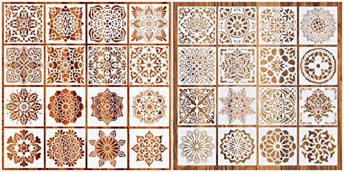 32 Pcs (6 x 6 Inch) Reusable Mandala Stencils for Dot Painting, Art Scrapbook Templates (White-32pcs) - color: white-32pcs
