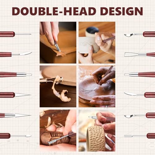 Clay Tools Sculpting, Double-Sided Polymer Carving Tools Kit, Wood Ceramic Tool Set for Pottery, Air Dry Clay, Polymer Clay, Sculpting, Modeling, Pumpkin Carving and Supplies - color: Stained Wood-6PCS