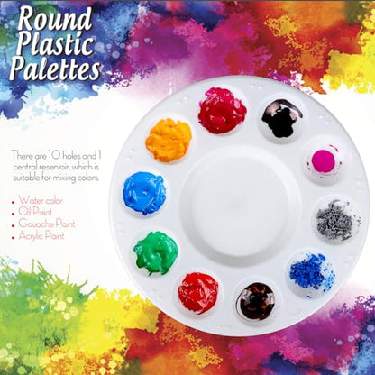 FANDAMEI Round Paint Tray Palettes and Paint Brushes Set, Paintbrushes, 3 PCS Plastic Paint Palettes Pallets, 10 PCS Acrylic Paint Brushes, Nylon Hair Painting Brushes, for Acrylic Oil Watercolor - color: Black