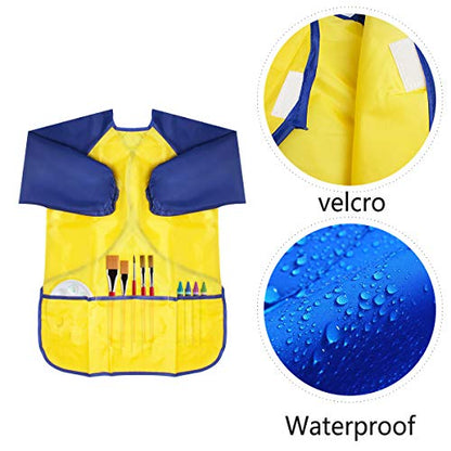 Kids Art Smocks 2 Pack Painting Smock with Long Sleeve and 3 Pockets for Age 3-8 - color: Yellow