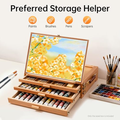 Tabletop Art Easel with 3 Storage Drawers, Adjustable 0-60° Angle Drawing Easel for Artists, Beech Wood Art Easel for Kids Adults, Foldable Storage Box Easel