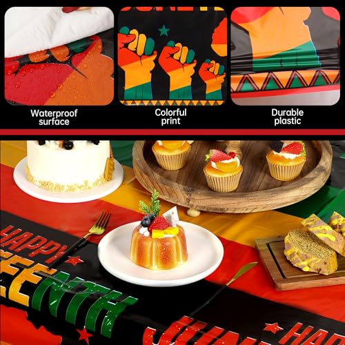 Kochorie 2 Pack Happy Juneteenth Table Clothes 108 x 54 Inch June 19th Freedom Day Table Covers American Independence Day Festival Plastic Tablecloths for African Party Decorations - style: Happy Juneteenth